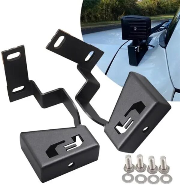 LED Light Pod Mounting Bracket Set, A-Pillar Hood Mount, Compatible with Toyota FJ Cruiser 2007-2024
