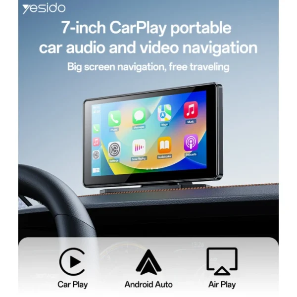 Yesido KM17 BT5.0 Built-in Microphone Portable Car Audio And 7"inch 60Hz HD Display Video Navigation CarPlay