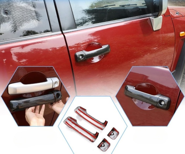 Car Exterior Door Handle Protector Cover for Toyota FJ Cruiser 2007-2021 Accessories, ABS Material Automotive Door Handles Anti Scratch Protector Stickers, 1 Pair (Carbon Fiber & Matt Black)
