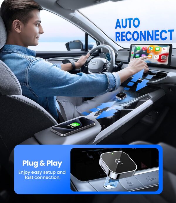 Wireless CarPlay Adapter 2025 Upgrade Wired CarPlay to Wireless, Mini USB Design for Cars with Built-in Wired Apple CarPlay Seamless Use Fast Stable Connection Dongle for iPhone (BLK & SLV)