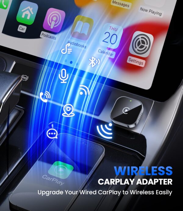 Wireless CarPlay Adapter 2025 Upgrade Wired CarPlay to Wireless, Mini USB Design for Cars with Built-in Wired Apple CarPlay Seamless Use Fast Stable Connection Dongle for iPhone (BLK & SLV)