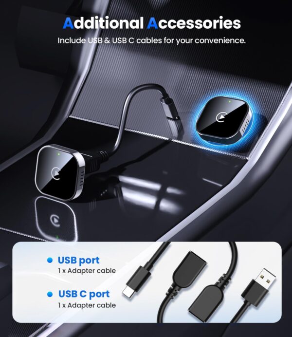 Wireless CarPlay Adapter 2025 Upgrade Wired CarPlay to Wireless, Mini USB Design for Cars with Built-in Wired Apple CarPlay Seamless Use Fast Stable Connection Dongle for iPhone (BLK & SLV)