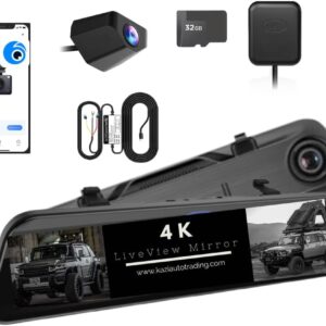 4K Mirror Dash Cam For FJ Cruiser, 12"Inch Display, Dual Camera Front 4K/Rear 2.5K, GPS, WiFi, 128GB Card Included