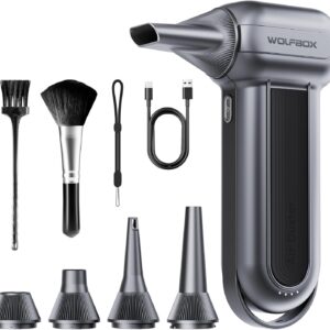 WOLFBOX (MegaFlow 100) Electric Air Duster-150000RPM Super Power Cordless Air Duster, Rechargeable Brushless Motor Durable Blower, 3-Gear Adjustable Dust Blower for Computer, Keyboard, Outdoor, House and Car
