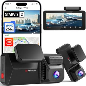 REDTIGER (F77 V2) Dual 4K Dash Cam with 256GB eMMC, STARVIS 2 IMX678 Front and Rear Dash Camera with Dual HDR, Voice Control, 4'' Touch Screen, Built-in 5.8GHz WiFi GPS, HDR Night Vision