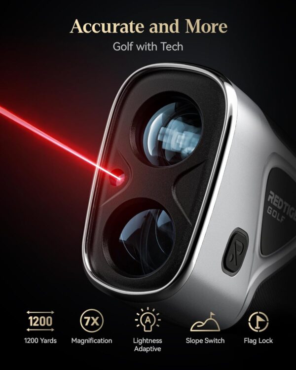 REDTIGER (GolfVue Series 2) 1200 Yards Slope, Light-Adaptive Display, 7X Magnification, Flag Lock Vibration, Rechargeable Laser Range Finder with Magnet