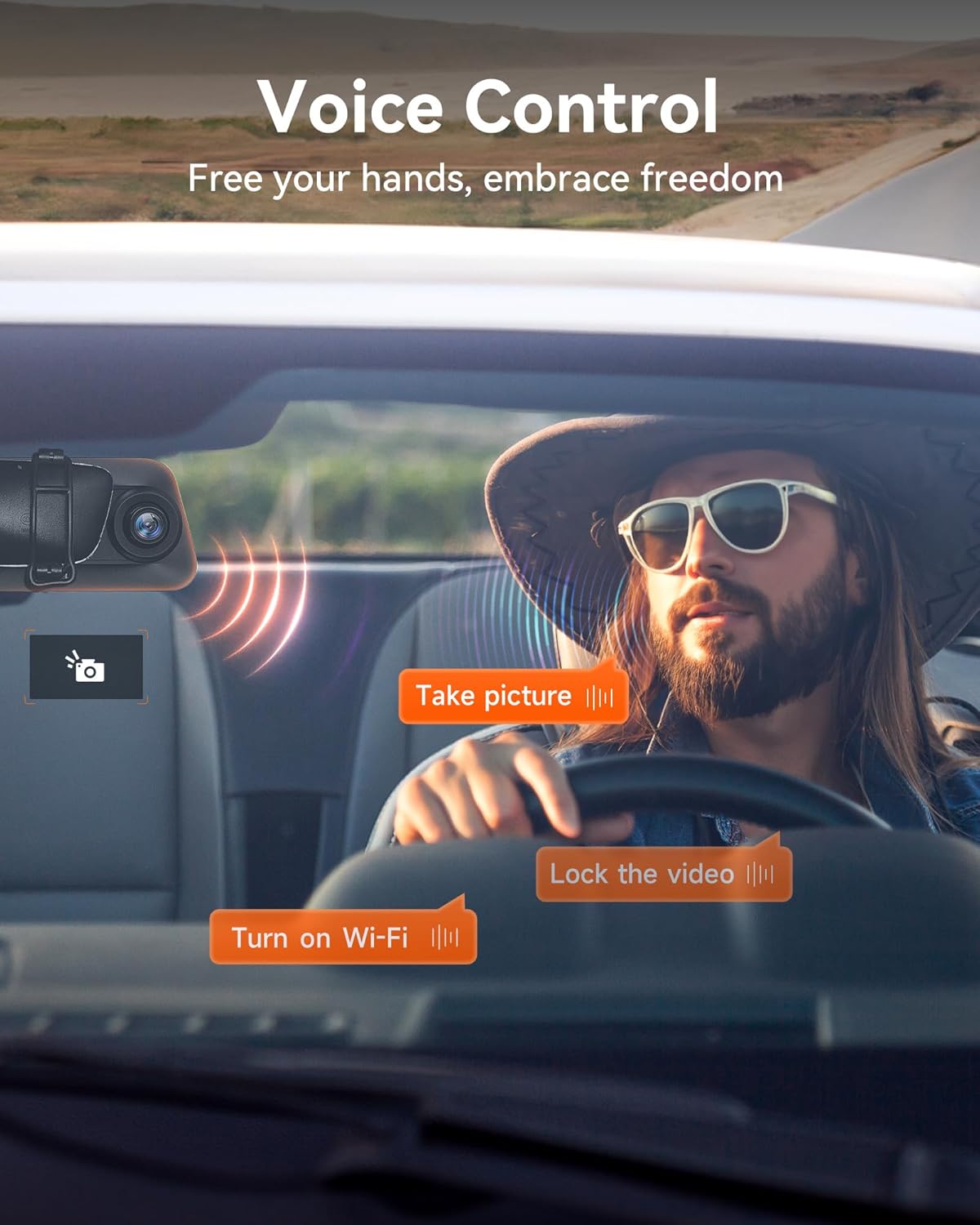 WOLFBOX (G850) 12" 4K Rear View Mirror Camera with 5.8GHz WiFi and Voice Control, Smart Mirror Dash Cam Front and Rear, Backup Camera with 1080P Rear Camera, Dash Cam with WDR, Includes 64GB Card & GPS