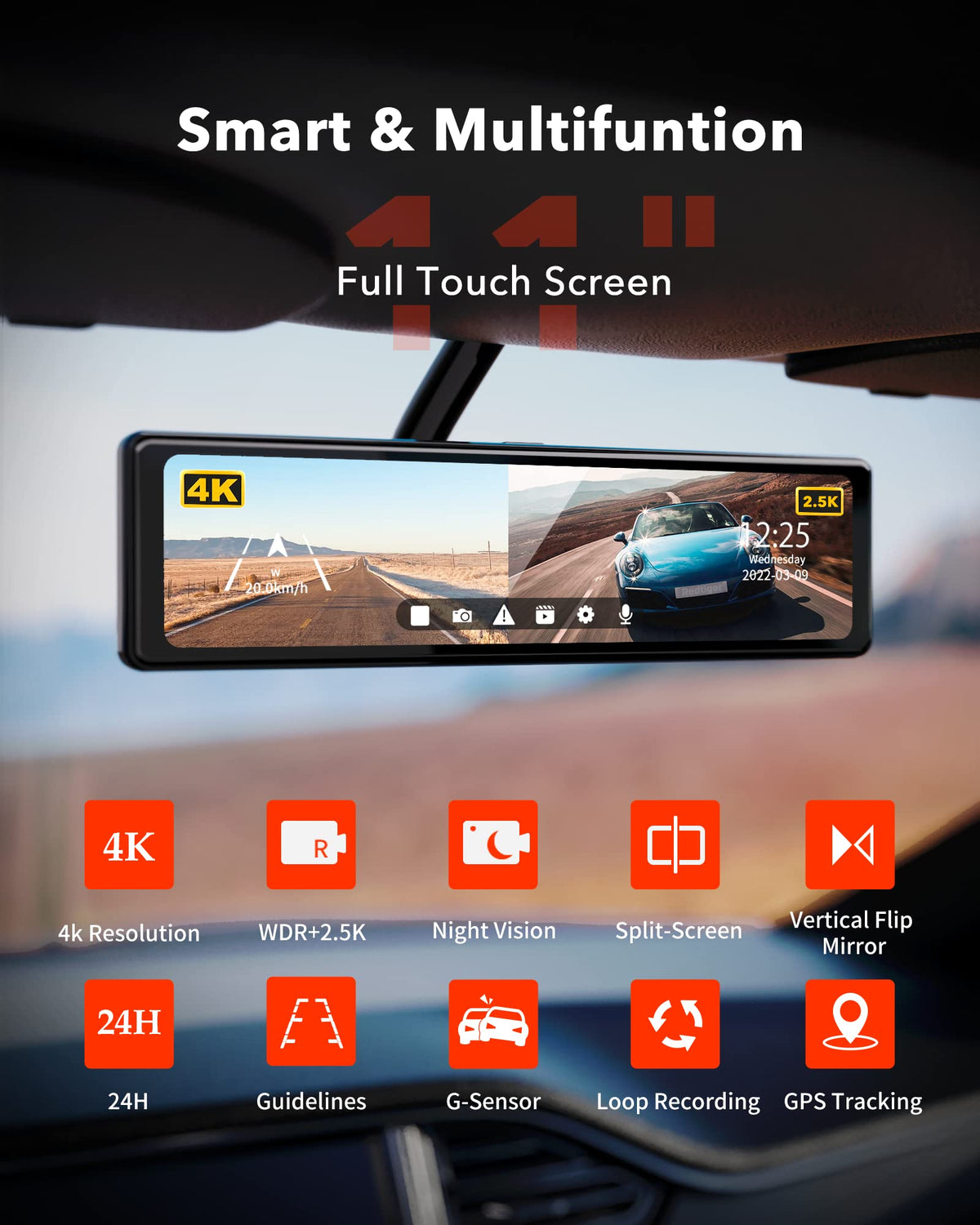 REDTIGER (T27) 4K+2.5K Touchscreen Smart Parking Assist Dash Cam