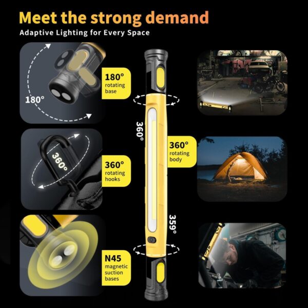 3000LM LED Magnetic Light bar Under Hood with Hooks, Work Light Portable Magnetic Rechargeable (Yellow) (5200mAh)
