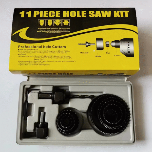 11-Piece Hole Saw Kit, Specially Constructed Heat Treated Carbon Steel, Metal Hole Saw Kit Mandrels, Ideal for Soft Wood, PVC Board，Wood, Plastic, Drywall