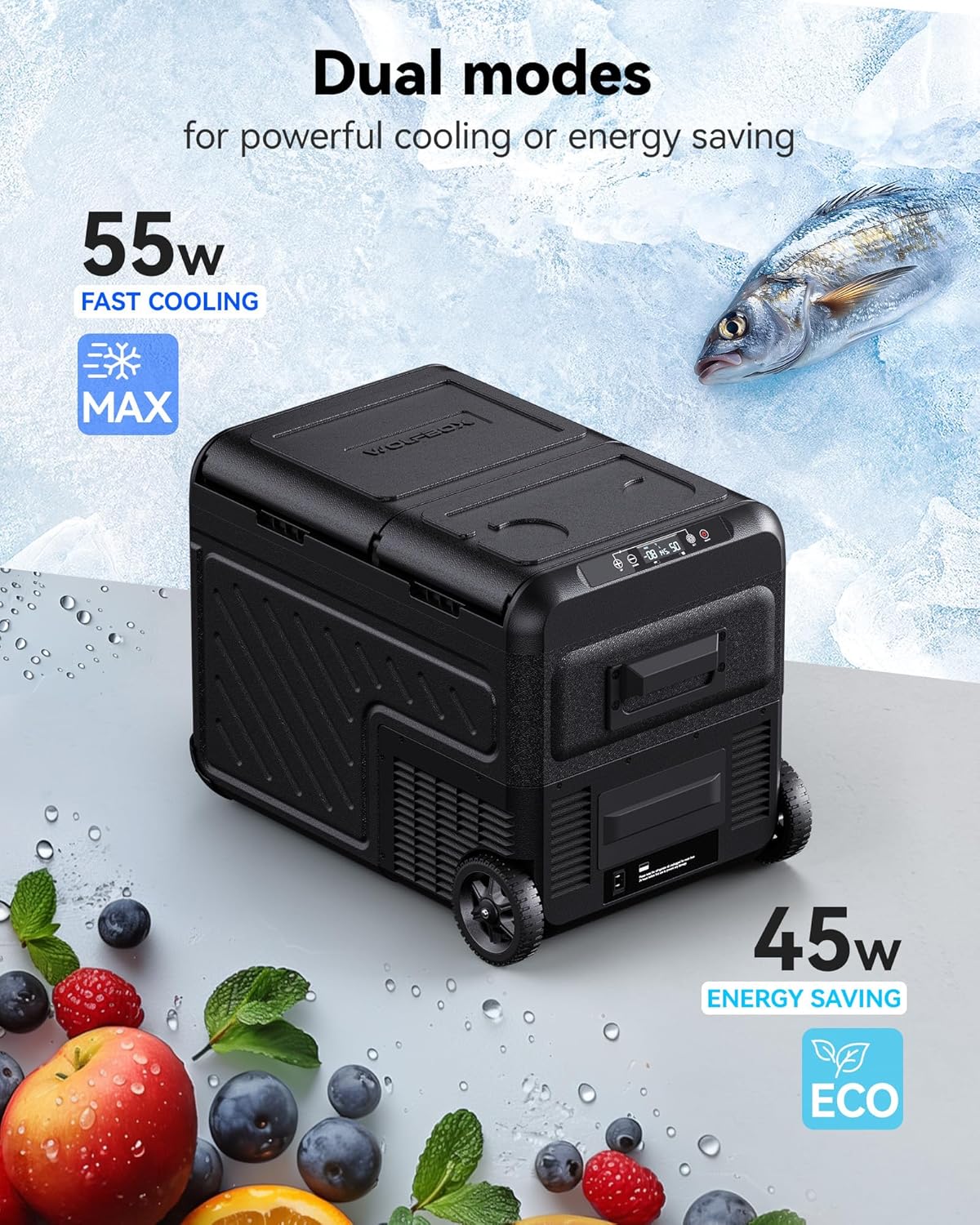 WOLFBOX 12V Car Refrigerator, (35L,45L,55L) Dual Zone Car Fridge, Portable Freezer(-8℉~68℉) with 1224V DC 100240V AC, APP Control Electric Cooler for Car, RV, Camping, Travel and Home Use
